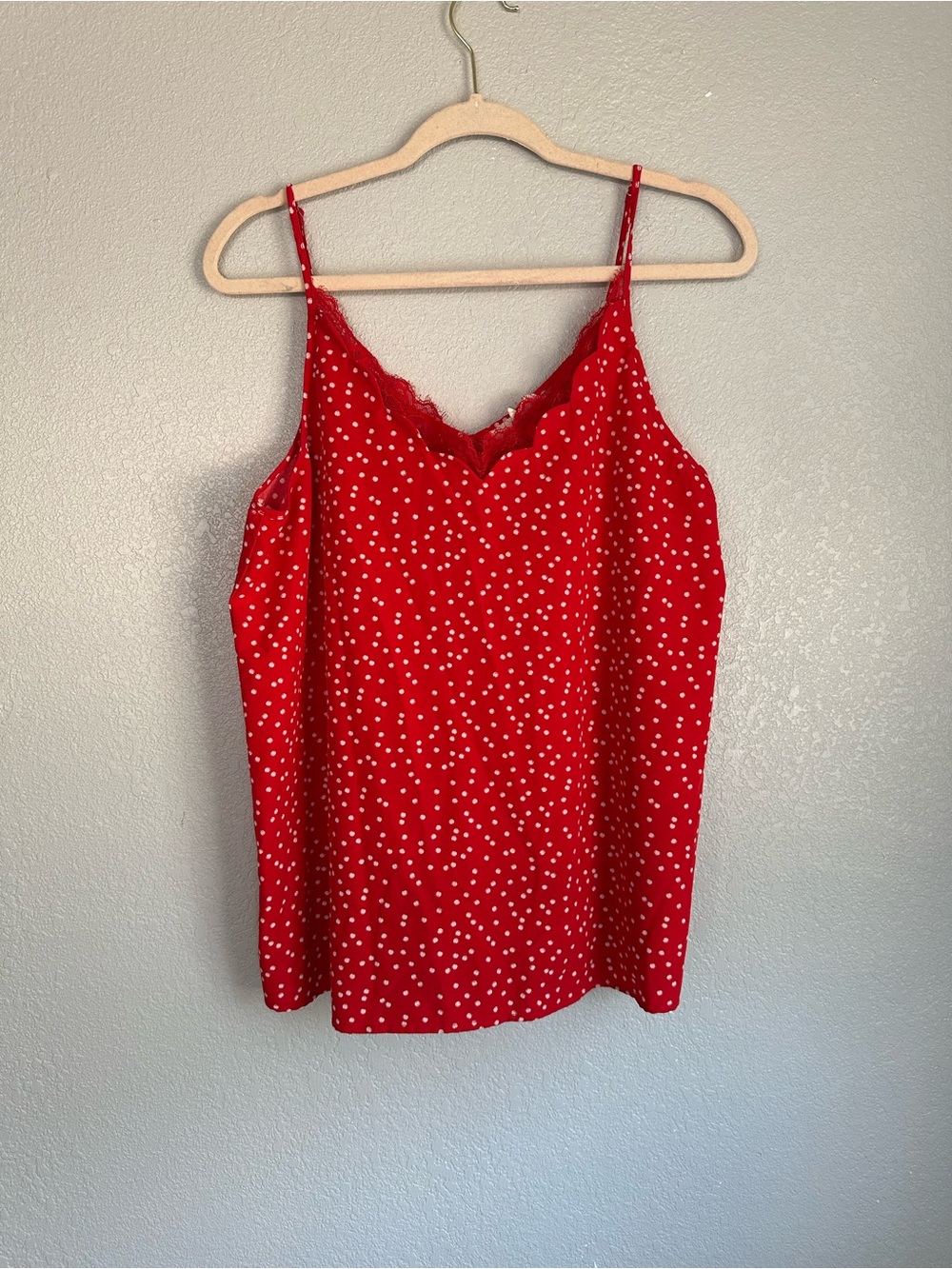 Entro Red Polka Dot Lace Lightweight Cami Tank Top